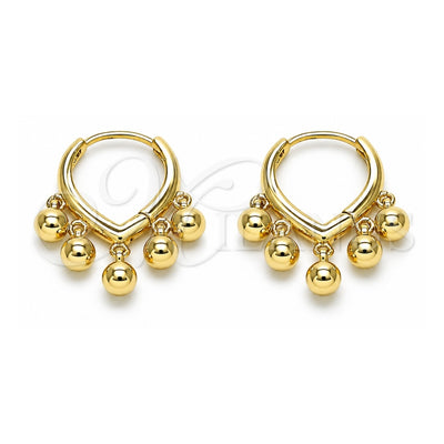Oro Laminado Huggie Hoop, Gold Filled Style Ball Design, Polished, Golden Finish, 02.63.2717.15