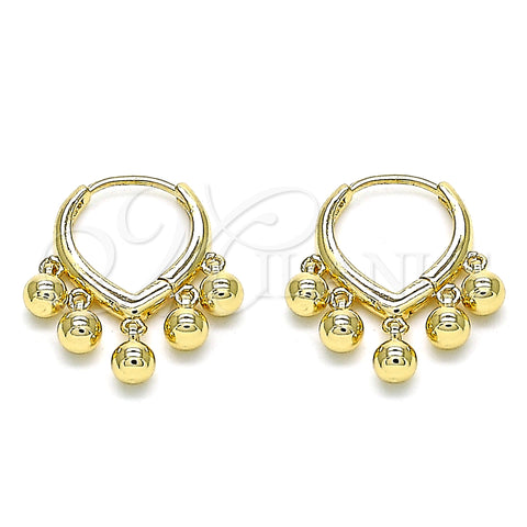 Oro Laminado Huggie Hoop, Gold Filled Style Ball Design, Polished, Golden Finish, 02.63.2717.15