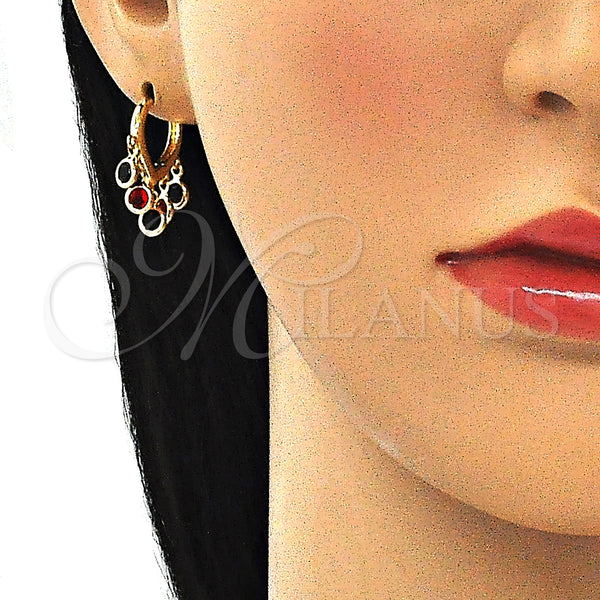 Gold Filled Hoop Earrings — Huggie Hoop with Black and Garnet Crystal Polished — alternate product view — SKU 145116 | Oro Laminado aretes de aro — Huggie Hoop with negro and Garnet cristal pulido — SKU 145116