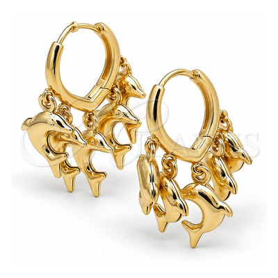 Oro Laminado Huggie Hoop, Gold Filled Style Dolphin Design, Polished, Golden Finish, 02.63.2721.15