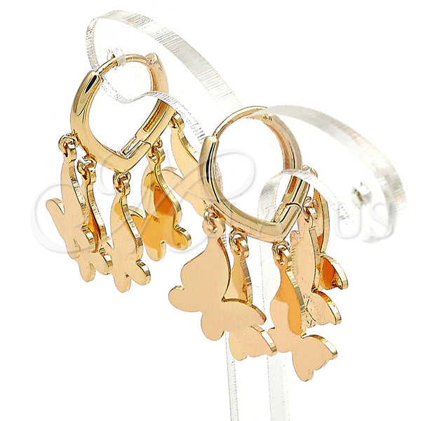Oro Laminado Huggie Hoop, Gold Filled Style Butterfly Design, Polished, Golden Finish, 02.63.2722.15