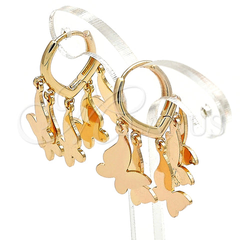 Oro Laminado Huggie Hoop, Gold Filled Style Butterfly Design, Polished, Golden Finish, 02.63.2722.15