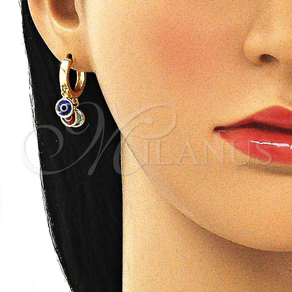 Gold Filled Hoop Earrings — Huggie Hoop Evil Eye Design Multicolor Resin 02.63. — alternate product view — SKU 145123 | Oro Laminado aretes de aro — Huggie Hoop Evil Eye diseño Multicolor Resin 02.63. — SKU 145123
