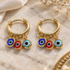 Oro Laminado Huggie Hoop, Gold Filled Style Evil Eye Design, Multicolor Resin Finish, Golden Finish, 02.63.2723.3.15