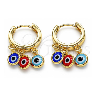 Oro Laminado Huggie Hoop, Gold Filled Style Evil Eye Design, Multicolor Resin Finish, Golden Finish, 02.63.2723.3.15