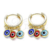 Oro Laminado Huggie Hoop, Gold Filled Style Evil Eye Design, Multicolor Resin Finish, Golden Finish, 02.63.2723.3.15