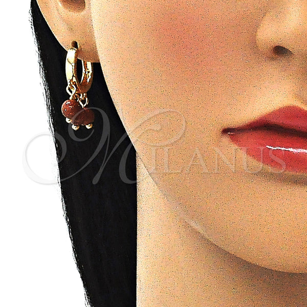 Gold Filled Hoop Earrings — Huggie Hoop with Brown Goldstone Venturina Polished 02.63. — main product view — SKU 145124 | Oro Laminado aretes de aro — Huggie Hoop with Brown Goldstone Venturina pulido 02.63. — SKU 145124