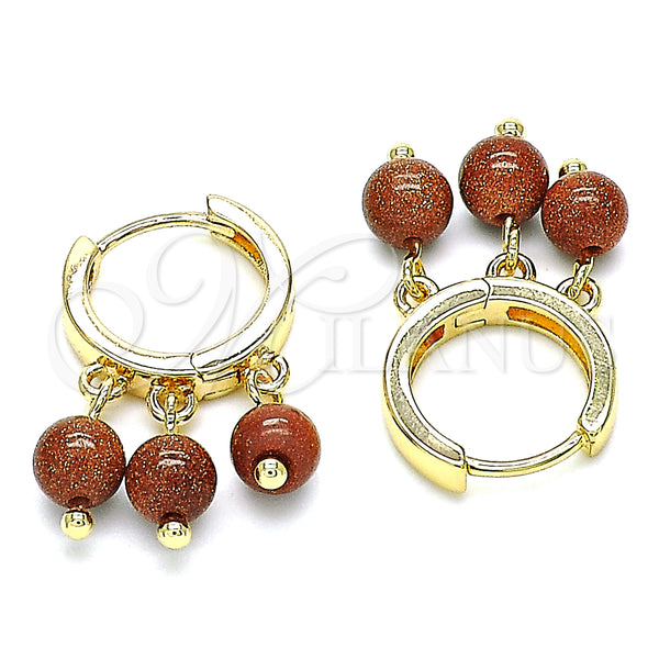 Gold Filled Hoop Earrings — Huggie Hoop with Brown Goldstone Venturina Polished 02.63. — alternate product view — SKU 145124 | Oro Laminado aretes de aro — Huggie Hoop with Brown Goldstone Venturina pulido 02.63. — SKU 145124