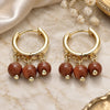 Oro Laminado Huggie Hoop, Gold Filled Style with Brown Goldstone Venturina, Polished, Golden Finish, 02.63.2724.15