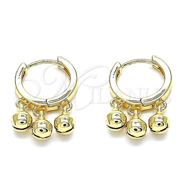 Oro Laminado Huggie Hoop, Gold Filled Style Rattle Charm Design, Polished, Golden Finish, 02.63.2726.15