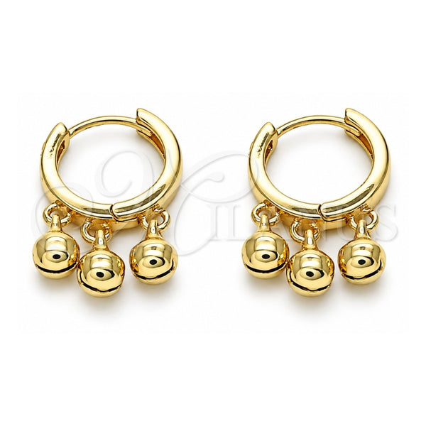 Oro Laminado Huggie Hoop, Gold Filled Style Rattle Charm Design, Polished, Golden Finish, 02.63.2726.15