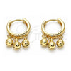 Oro Laminado Huggie Hoop, Gold Filled Style Rattle Charm Design, Polished, Golden Finish, 02.63.2726.15
