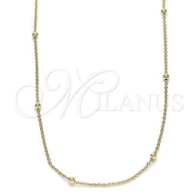 Oro Laminado Basic Necklace, Gold Filled Style Rolo and Ball Design, Polished, Golden Finish, 04.213.0248.20 (Thickness, 20 Inches Length)