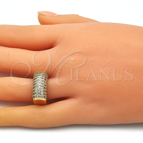 Oro Laminado Multi Stone Ring, Gold Filled Style with White Micro Pave, Polished, Golden Finish, 01.346.0009.09 (Size 9)