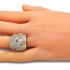 Oro Laminado Multi Stone Ring, Gold Filled Style with White Micro Pave, Polished, Golden Finish, 01.346.0013.08 (Size 8)