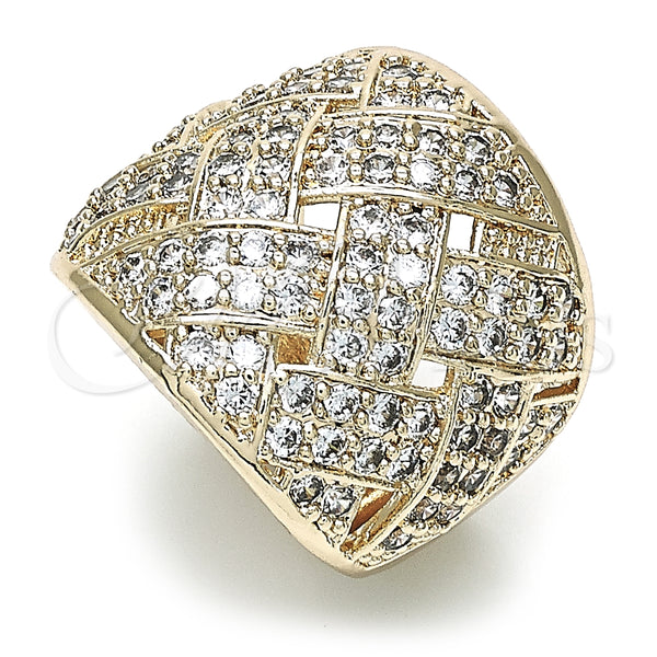 Oro Laminado Multi Stone Ring, Gold Filled Style with White Micro Pave, Polished, Golden Finish, 01.346.0013.08 (Size 8)