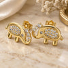 Oro Laminado Stud Earring, Gold Filled Style Elephant Design, with White Micro Pave, Polished, Golden Finish, 02.377.0016.1