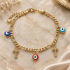 Oro Laminado Charm Bracelet, Gold Filled Style Evil Eye and Cross Design, Multicolor Enamel Finish, Golden Finish, 03.213.0134.07 (04 MM Thickness, 7 Inches Length)