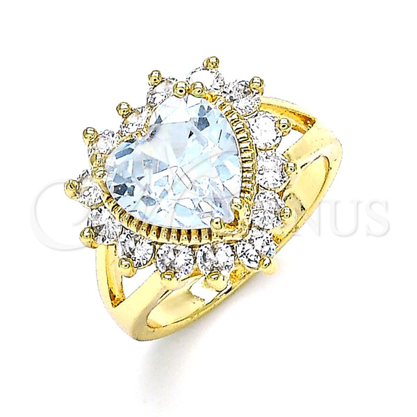 Oro Laminado Multi Stone Ring, Gold Filled Style Heart Design, with White Cubic Zirconia, Polished, Golden Finish, 01.346.0018.09 (Size 9)