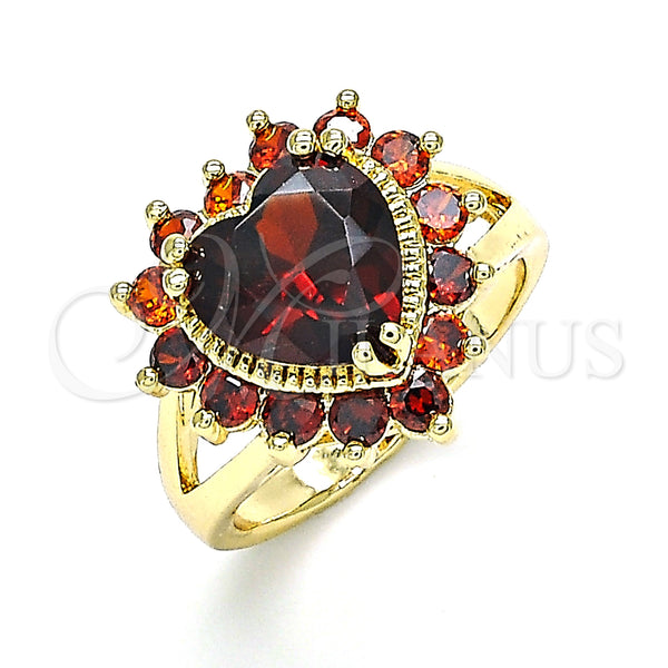 Gold Filled Ring — Multi Stone Ring Heart Design with Garnet Cubic — main product view — SKU 145205 | Oro Laminado anillo — Multi Stone Ring corazón diseño with Garnet Cubic — SKU 145205