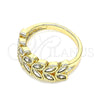 Oro Laminado Multi Stone Ring, Gold Filled Style Leaf Design, with White Cubic Zirconia, Polished, Golden Finish, 01.346.0019.07 (Size 7)