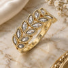 Oro Laminado Multi Stone Ring, Gold Filled Style Leaf Design, with White Cubic Zirconia, Polished, Golden Finish, 01.346.0019.09 (Size 9)