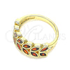 Oro Laminado Multi Stone Ring, Gold Filled Style Leaf Design, with Garnet Cubic Zirconia, Polished, Golden Finish, 01.346.0019.2.07 (Size 7)