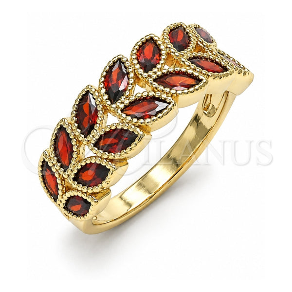 Oro Laminado Multi Stone Ring, Gold Filled Style Leaf Design, with Garnet Cubic Zirconia, Polished, Golden Finish, 01.346.0019.2.07 (Size 7)
