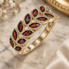 Oro Laminado Multi Stone Ring, Gold Filled Style Leaf Design, with Garnet Cubic Zirconia, Polished, Golden Finish, 01.346.0019.2.08 (Size 8)