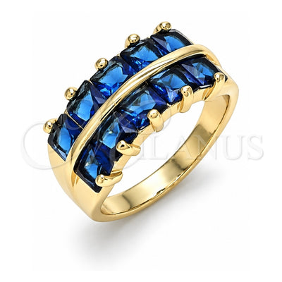 Oro Laminado Multi Stone Ring, Gold Filled Style with Sapphire Blue Cubic Zirconia, Polished, Golden Finish, 01.346.0020.4.09 (Size 9)
