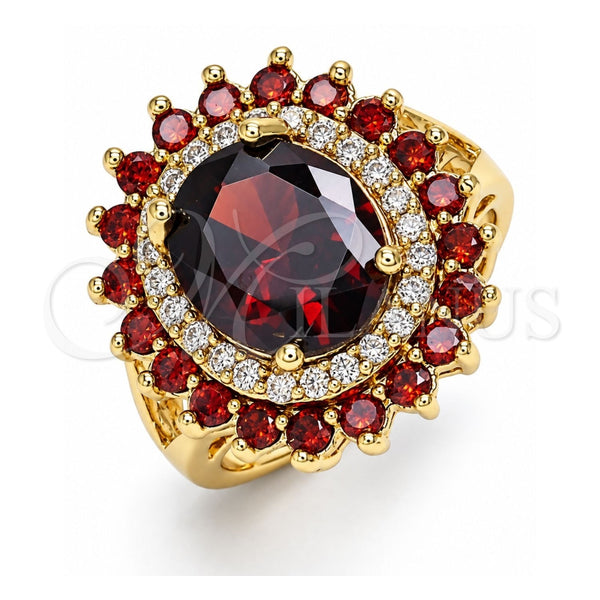 Oro Laminado Multi Stone Ring, Gold Filled Style with Garnet and White Cubic Zirconia, Polished, Golden Finish, 01.346.0021.2.08 (Size 8)