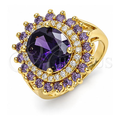 Oro Laminado Multi Stone Ring, Gold Filled Style with Amethyst and White Cubic Zirconia, Polished, Golden Finish, 01.346.0021.5.07 (Size 7)