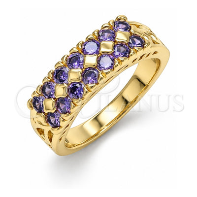 Oro Laminado Multi Stone Ring, Gold Filled Style with Amethyst Cubic Zirconia, Polished, Golden Finish, 01.346.0023.5.07 (Size 7)