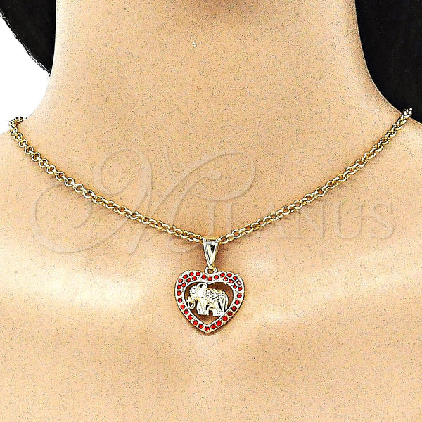 Gold Filled Pendant — Fancy Pendant Elephant and Heart Design with Garnet — alternate product view — SKU 145301 | Oro Laminado dije — elegante Pendant Elephant and corazón diseño with Garnet — SKU 145301