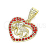 Oro Laminado Fancy Pendant, Gold Filled Style Elephant and Heart Design, with Garnet and White Crystal, Polished, Golden Finish, 05.253.0114.1