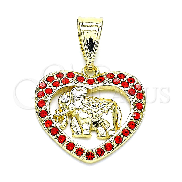 Gold Filled Pendant — Fancy Pendant Elephant and Heart Design with Garnet — main product view — SKU 145301 | Oro Laminado dije — elegante Pendant Elephant and corazón diseño with Garnet — SKU 145301