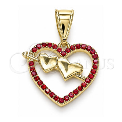 Oro Laminado Fancy Pendant, Gold Filled Style Heart Design, with Garnet Crystal, Polished, Golden Finish, 05.253.0096.1