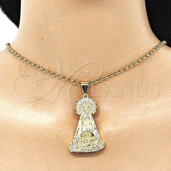 Gold Filled Pendant — Religious Pendant Caridad del Cobre Design with White — alternate product view — SKU 145303 | Oro Laminado dije — Religious Pendant Caridad del Cobre diseño with blanco — SKU 145303