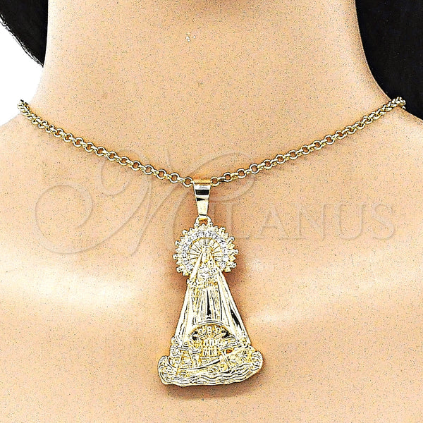 Gold Filled Pendant — Religious Pendant Caridad del Cobre Design with White — alternate product view — SKU 145304 | Oro Laminado dije — Religious Pendant Caridad del Cobre diseño with blanco — SKU 145304