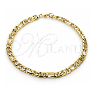 Oro Laminado Basic Anklet, Gold Filled Style Pave Figaro Design, Polished, Golden Finish, 5.223.034.12 (07 MM Thickness, 12 Inches Length)