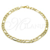 Oro Laminado Basic Anklet, Gold Filled Style Pave Figaro Design, Polished, Golden Finish, 5.223.034.12 (07 MM Thickness, 12 Inches Length)