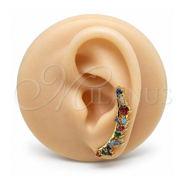 Oro Laminado Earcuff, Gold Filled Style with Multicolor Cubic Zirconia, Polished, Golden Finish, 02.210.0627