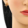 Oro Laminado Earcuff, Gold Filled Style Moon and Sun Design, with Multicolor Cubic Zirconia, Polished, Golden Finish, 02.210.0628