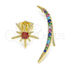Oro Laminado Earcuff, Gold Filled Style Moon and Sun Design, with Multicolor Cubic Zirconia, Polished, Golden Finish, 02.210.0628