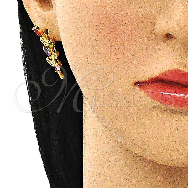 Gold Filled Ring — Earcuff Leaf and Flower Design with Multicolor Cubic — alternate product view — SKU 145325 | Oro Laminado anillo — Earcuff Leaf and flor diseño with Multicolor Cubic — SKU 145325