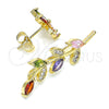 Oro Laminado Earcuff, Gold Filled Style Leaf and Flower Design, with Multicolor Cubic Zirconia, Polished, Golden Finish, 02.210.0629