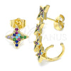 Oro Laminado Earcuff, Gold Filled Style with Multicolor Micro Pave, Polished, Golden Finish, 02.210.0631