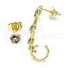 Oro Laminado Stud Earring, Gold Filled Style with Multicolor Cubic Zirconia, Polished, Golden Finish, 02.210.0633