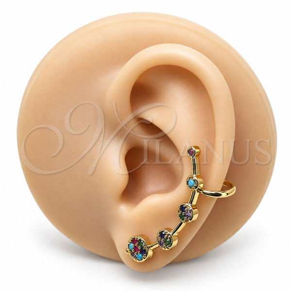 Oro Laminado Stud Earring, Gold Filled Style with Multicolor Cubic Zirconia, Polished, Golden Finish, 02.210.0633