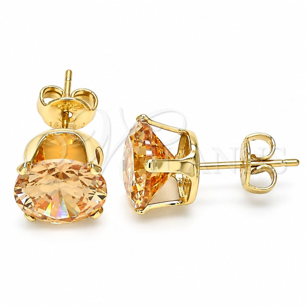 Oro Laminado Stud Earring, Gold Filled Style with Dark Champagne Cubic Zirconia, Polished, Golden Finish, 5.128.021.1